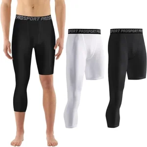 Men’s One Leg 3 4 Compression Pants Athletic Tight Leggings Base Layer for Running Basketball