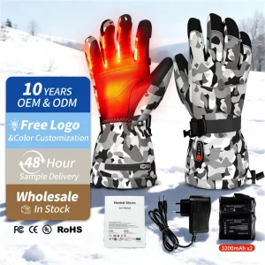 Men’s Outdoor Rechargeable Waterproof UV-Protective Insulated Pull-On Gloves, Battery-Powered Hand Warmers for Skiing