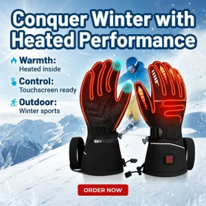 Men’s Rechargeable Heated Cotton Winter Ski Gloves 7.4V 3200mAh for Outdoor Sports Motorcycle & Snowboard Use