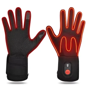 Men’s Thin Full-Finger Rechargeable Heated Ski Gloves with Touchscreen Compatibility
