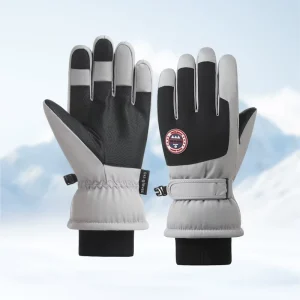 Men’s Water-Repellent Windproof Thick Fleece-Lined PU Touchscreen Ski Gloves with Anti-Slip Palm for Cycling Factory Direct