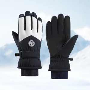 Men’s Water-Resistant Windproof Fleece-Lined Touchscreen PU Anti-Slip Ski Gloves for Cycling