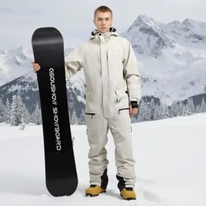 Men’s Waterproof 10,000 mm Windproof Breathable Insulated Ski Jumpsuit with Zipper Closure