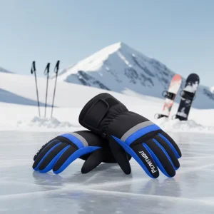 Men’s Winter Cycling Warm Touch Screen Anti Slip Waterproof Nylon Gloves with Zipper Closure for Snowboarding