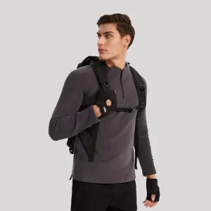 Men’s Winter Half-Zip Long-Sleeve Solid Grain Fleece Top Skin-Friendly Outdoor T-Shirt