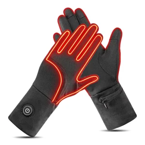 Men’s Winter Heated Waterproof Full-Finger Touchscreen USB Rechargeable Electric Ski Glove Liners with 7.4V Battery
