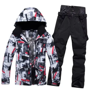 Men’s Winter Ski Suit with Waterproof Windproof Jacket and Strap Pants, Plus Size