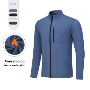 Men’s Winter Thickened Fleece Windbreaker Jacket Stand Collar Zipper Fitted