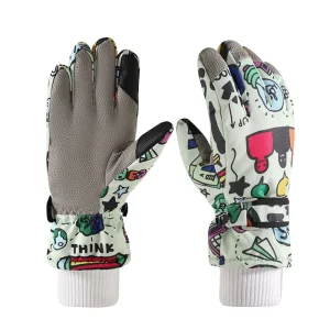 Men’s Women’s Ski Gloves for Snowboarding Thickened Fleece Lined Electric Vehicle Riding Touch Screen Waterproof Polyester