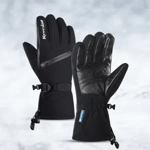 Men’s Women’s Waterproof Gray Leather Winter Sports Gloves Touch Screen Ski Snowboarding Thermal Gloves Thick Winter Accessories