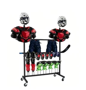 Metal Hockey Gear Drying Rack and Storage Cart with Removable Stick Holder