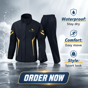 Motorcycle Rain Suit Waterproof Windproof 2-Piece Jacket and Pants Reflective with Storage Bag