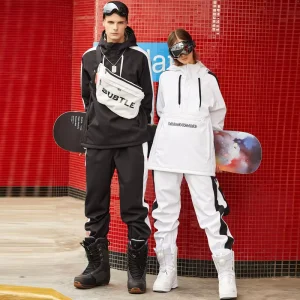 New Fashion Solid Color Unisex Hooded Zipper Ski Suit Set Winter Outdoor Waterproof Windproof Warm 100% Polyester Skiing Snow
