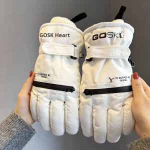 New Model Southern Hemisp Men’s Warm Fleece Lined Ski Gloves Thickened Winter Outdoor Cycling Gloves for Snow Play Electric Bike Zipper Touchscreen
