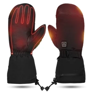OEM Rechargeable Battery Heated Ski Gloves Men Women Waterproof Leather 7.4V Touchscreen Cold Weather Skiing Riding Hiking