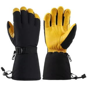 OZERO Winter Ski Gloves Men Women Deerskin Leather Waterproof Windproof Thermal Insulated Wrist Strap Hiking Driving Snow