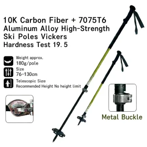 Original Factory Telescopic Alpine Ski Pole Ultra Light 100% High Modulus Carbon Fiber with Durable EVA Grip 130cm Length