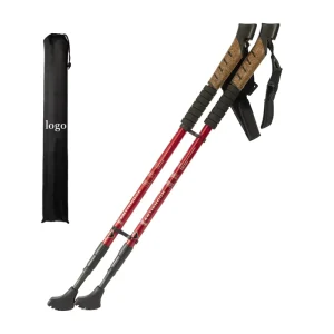 Outdoor Aluminum Anti-Shock Hiking Sticks Cork Grip Trekking Poles 3 Section Telescopic Carbon Fiber Ski Pole For Walking