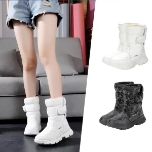 Parent child Boys Girls White Mid Top Winter Snow Boots Artificial Pu Upper Camouflage Skiing Travel Thickened Waterproof