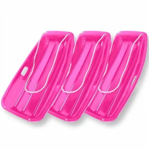 Pink Plastic Snow Sled for Kids and Toddlers With Pull Rope and Handles