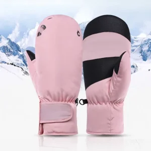 Pink Ski Mitten Custom Glove Split Finger Waterproof Windproof Insulated Warm Padded Polyester Black Striped Winter Unisex