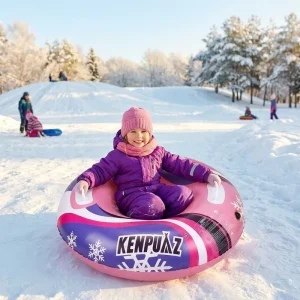 Pink and Purple Color-Block PVC Inflatable Snow Tube with Handle Grips