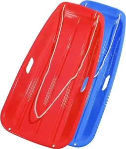 Plastic Snow Toboggan with Pull Rope and 2 Handles for Kids and Adults