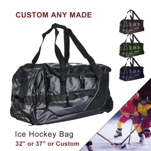 Player Wheeled Hockey Bag Custom Junior 32″ 37″ Capacity Waterproof Ice Hockey Equipment Bag Field Stick Bags for Clubs Teams