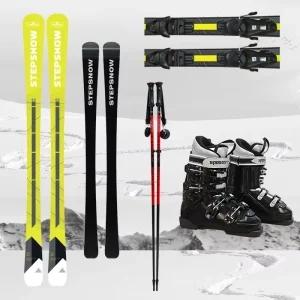 Professional Skis Adult Ski Set Bindings Poles Boots with Four Ratchet Buckles