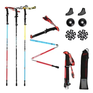 Quick Lock Portable Tekking Stick Colorful 5 Section Carbon Fiber Alpenstocks Mountain Climbing Sightseeling Camping Ski Poles