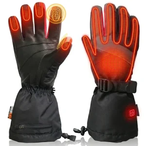 Rechargeable Heated Gloves Insulated Waterproof Windproof Leather for Motorcycling
