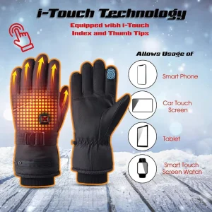 Rechargeable Self-Heating Waterproof Windproof Full-Finger Ski Gloves for Snowboarding and Hiking