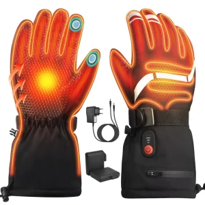 Rechargeable Waterproof Electric Heated Gloves with UV Protection, Adjustable Wrist Strap, and Full-Finger Design for Skiing