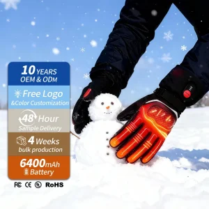 Rechargeable Waterproof Leather Electric Battery Heating Gloves Winter Adjustable Wrist Strap Non Slip UV Protection