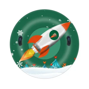 Rocket Christmas Pattern Inflatable Snow Sled Heavy Duty Winter Snow Tube with Handles for Outdoor Sports