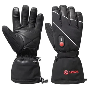 SAVIOR Heated Leather Gloves Waterproof and Windproof for Men and Women for Skiing Cycling Rechargeable Battery for Winter
