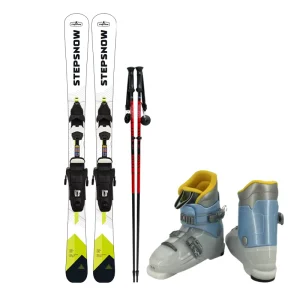 STEPSNOW Winter Sport Set For Kids Freestyle Ski Bindings Boots Poles With Steel Edge Wood Core Cap Construction