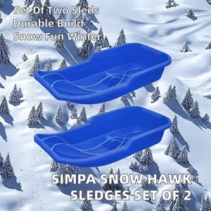 Set of Two Snow Hawk Toboggan Plastic Snow Sledge Heavy Duty Robust Design Winter Arctic Blue for Outdoor Snow Fun Sledding