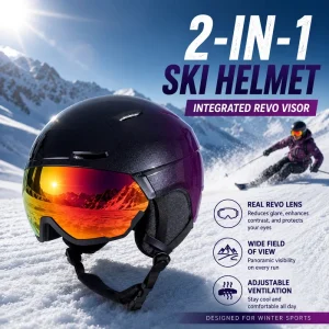 Ski Helmet with Retractable Revo Lens CE EN1077 Certified ABS EPS Snowboard Helmet for Alpine Skiing and Skating