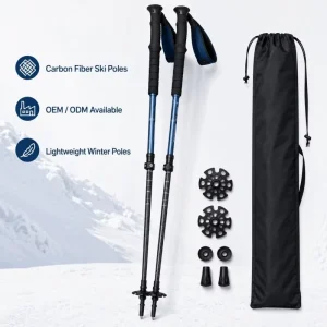 Ski Touring Pole Set Aluminum Carbon Adjustable Snow Poles With Extra Baskets and Carry Bag