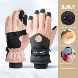Skiing Gloves Men Women Polyester Fleece lined Warm Windproof Cold proof Outdoor Cycling Touchscreen Couple Winter