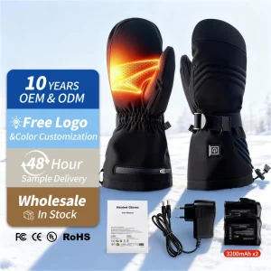 Smart Heated Waterproof Ski Gloves Touchscreen Winter Windproof UV Protection Non Slip Sheepskin Lining Pull On Closure Battery
