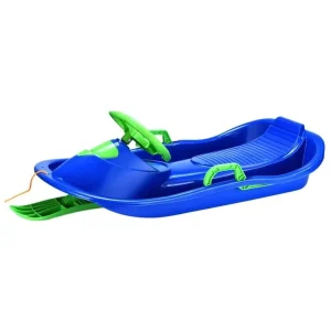Snow Sled Durable Downhill Sprinter Toboggan with Ski Blades Shovel Steering Wheel Brake and Drawstring for Kids
