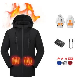 Stock Winter Men’s Electric Heated Fleece Stand Collar Zipper Closure Outdoor Sports Skiing Mountaineering Hooded Jacket
