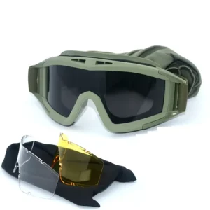 Tactical Goggles Windproof Anti-Fog with Replaceable 3-Color Lenses for Outdoor Sports and Shooting