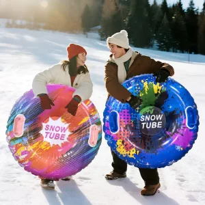 Thick PVC Inflatable Snow Tube with Santa Claus Print and Hard Bottom