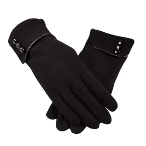 Touchscreen Gloves Button Decor Plain Winter Use Daily Outdoor Cycling Gloves Cotton Spandex Material