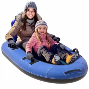 Two-Person Inflatable Canvas Snow Sled with Reinforced Handles, Blue