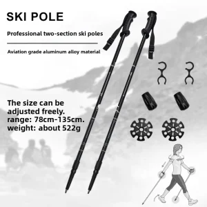 Two-Section Straight-Handle Ski and Trekking Poles, 6061 Aluminum Alloy, Internal Lock, Telescopic