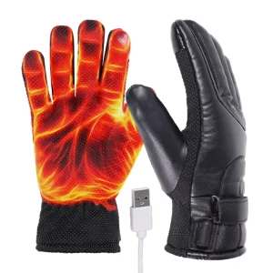 USB Rechargeable Waterproof Leather Heated Gloves for Skiing, Cycling, and Motorcycling